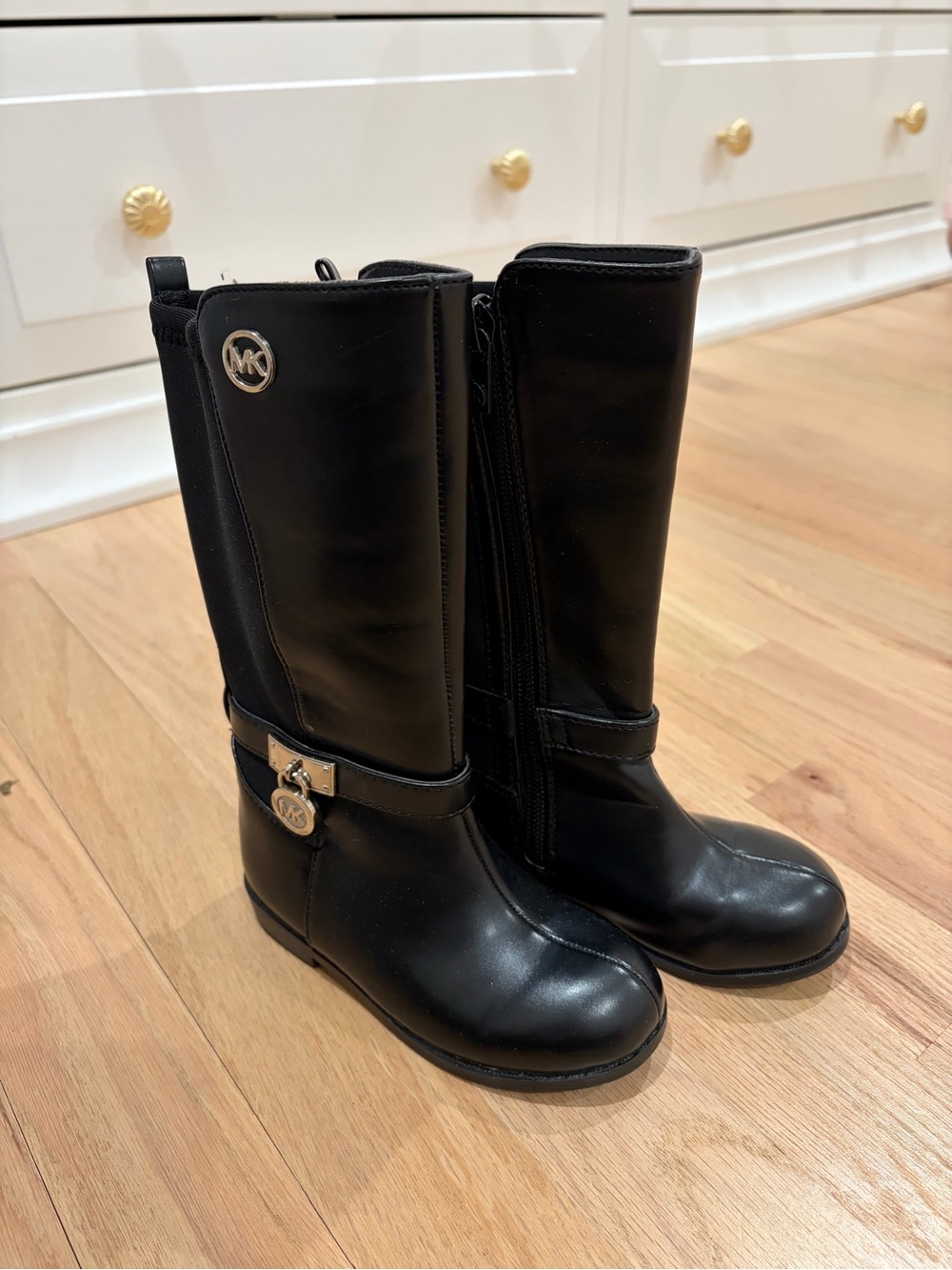 Michael Kors Girls Black Logo Mid-Calf Riding Boots 7T